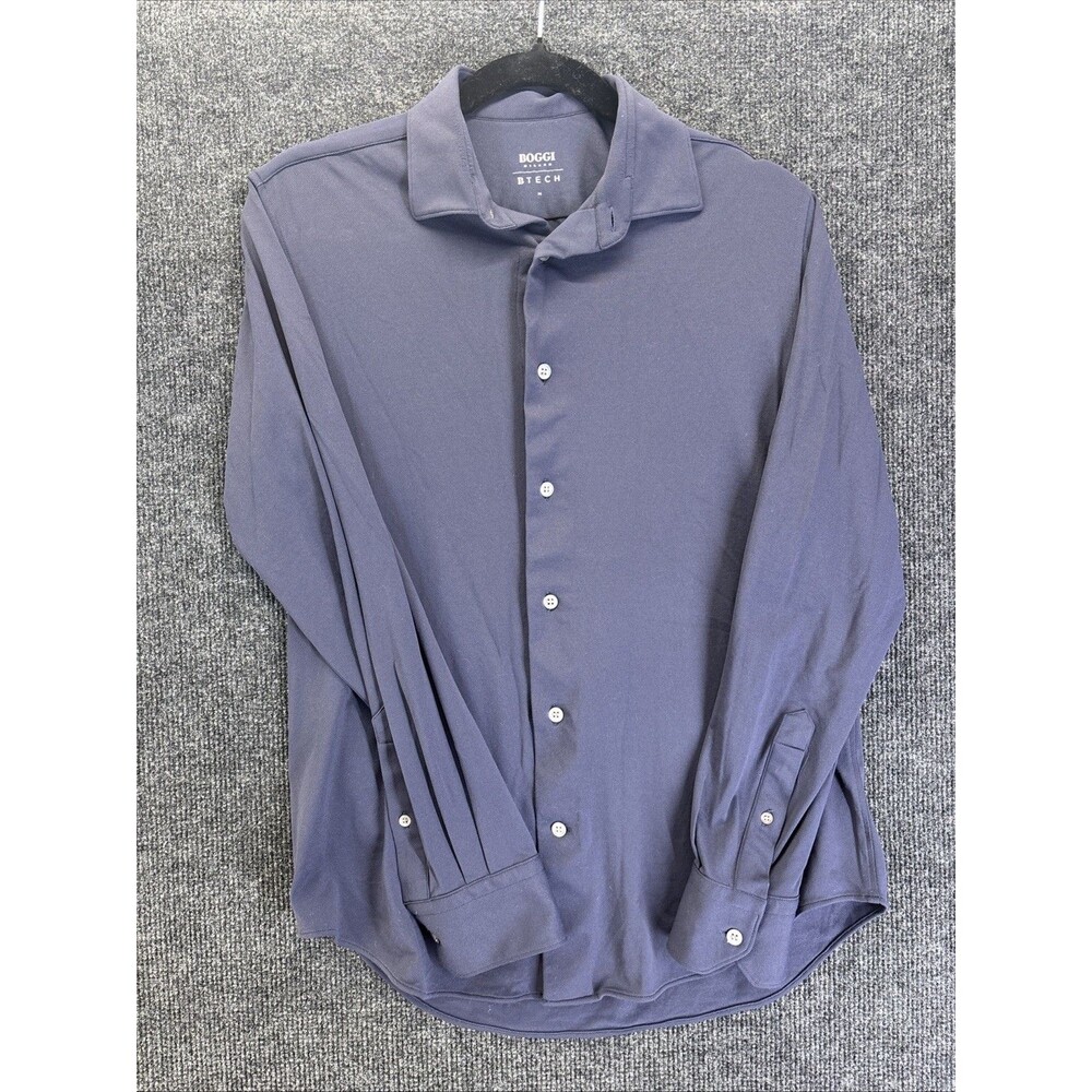 Boggi Milano BTech Mens Navy Blue Performance Stretch Long Sleeve Button Up Sz M